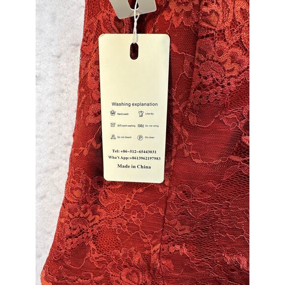 NWT Red Satin Strapless Wedding Prom Dress Lace and Sheer Overlay XS/S - Picture 4 of 11